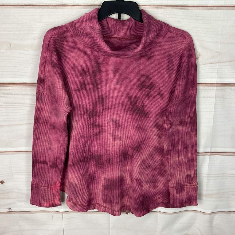 Maeve Top Womens XL Purple Tie Dye Turtleneck Waffle Knit Long Sleeve Pullover